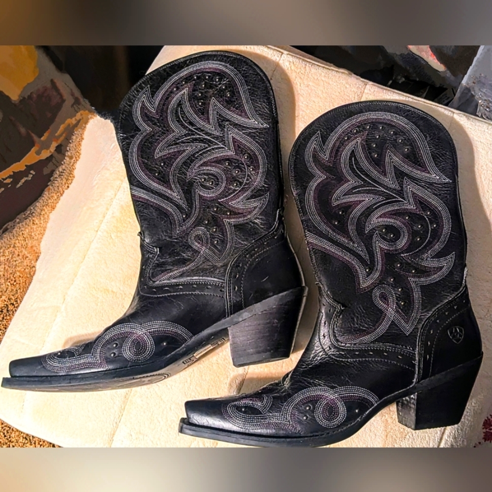 Ariat Black Heeled Boots with Silver Embroidery